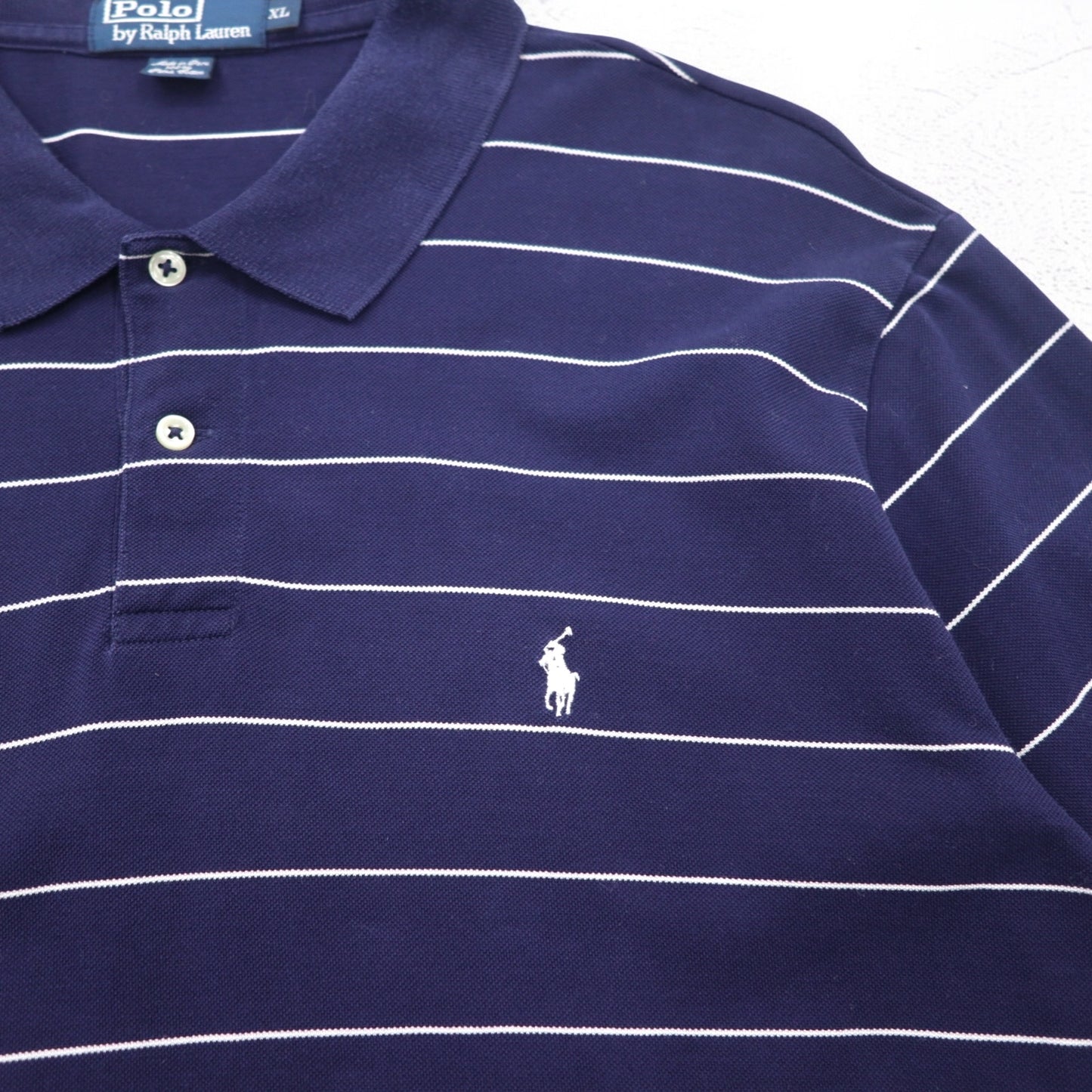 Polo by Ralph Lauren 90年代 ピマコットン ポロシャツ XL ネイビー ボーダー スモールポニー刺繍 ペルー製