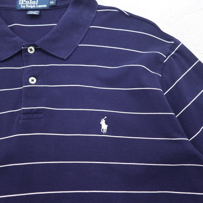 Polo by Ralph Lauren 90年代 ピマコットン ポロシャツ XL ネイビー ボーダー スモールポニー刺繍 ペルー製