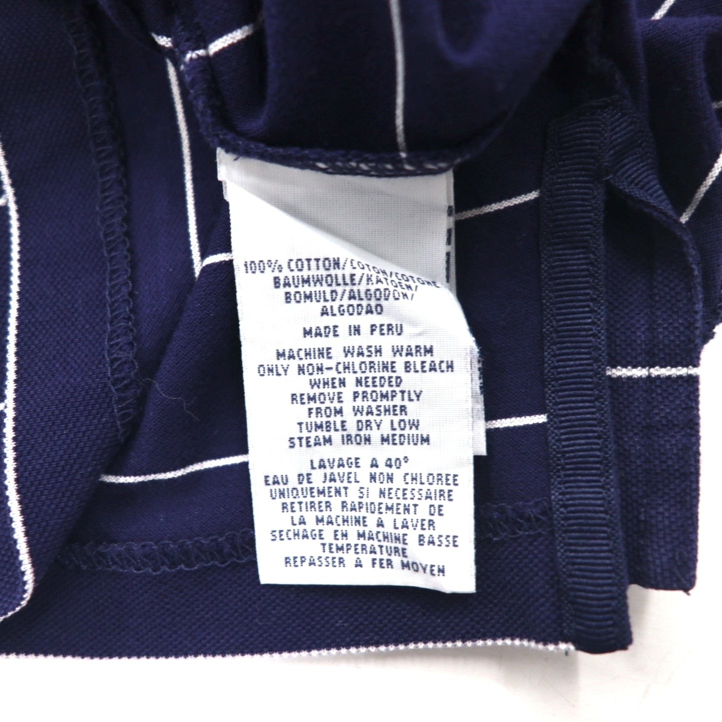 Polo by Ralph Lauren 90年代 ピマコットン ポロシャツ XL ネイビー ボーダー スモールポニー刺繍 ペルー製