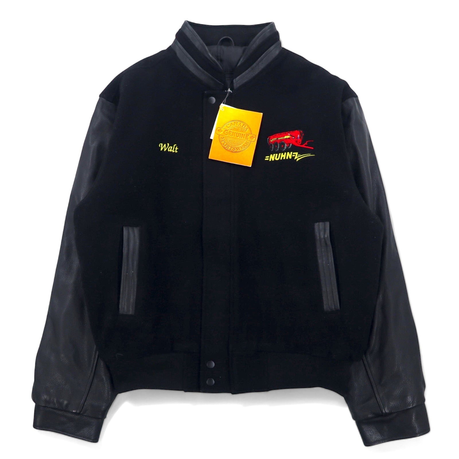 日本然リトテ-古着オンライン-CANADA SPORTSWEAR 袖レザー スタジャン L ブラック ウール 牛革 NUHN 刺繍 未使用品-CANADA SPORTSWEAR Sleeve Leather Varsity Jacket L Black Wool Cowhide NUHN Embroidery Unused