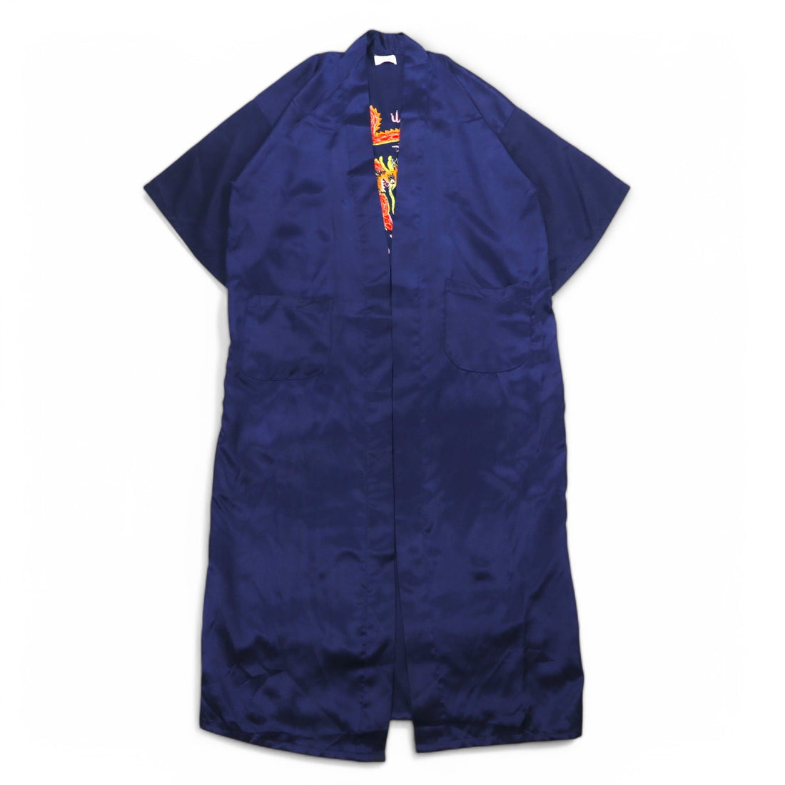 Vintage Souvenir Satin Robe サテン スカガウン スーベニアガウン FREE ネイビー 龍 刺繍