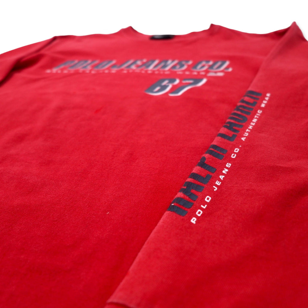 POLO JEANS CO. RALPH LAUREN ロゴプリント ロングスリーブ Tシャツ ロンT M レッド コットン 袖ロゴ