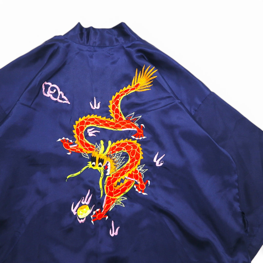 Vintage Souvenir Satin Robe Satin Ska Gown Souvenir Gown FREE Navy Dragon Embroidery