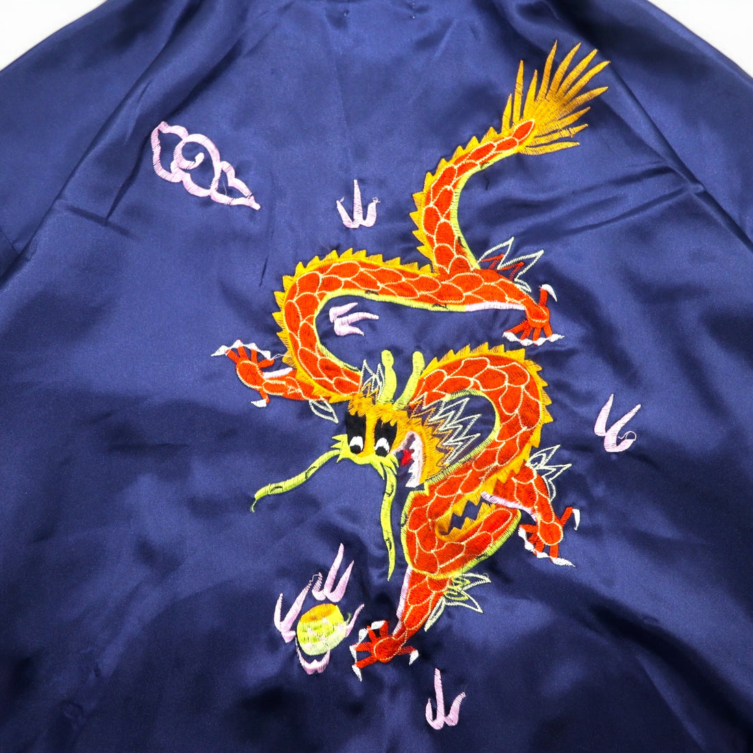 Vintage Souvenir Satin Robe サテン スカガウン スーベニアガウン FREE ネイビー 龍 刺繍