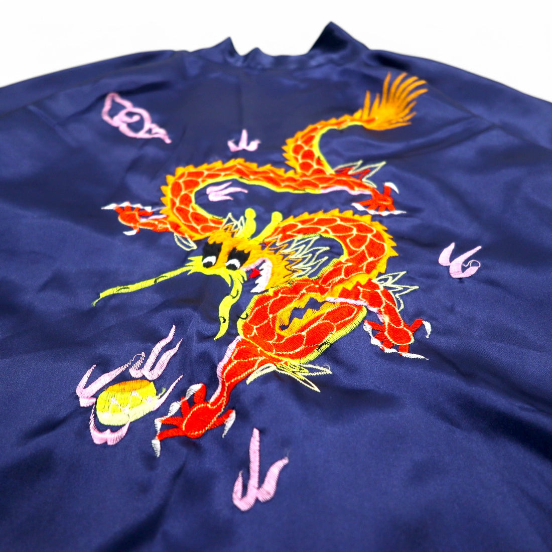 Vintage Souvenir Satin Robe サテン スカガウン スーベニアガウン FREE ネイビー 龍 刺繍
