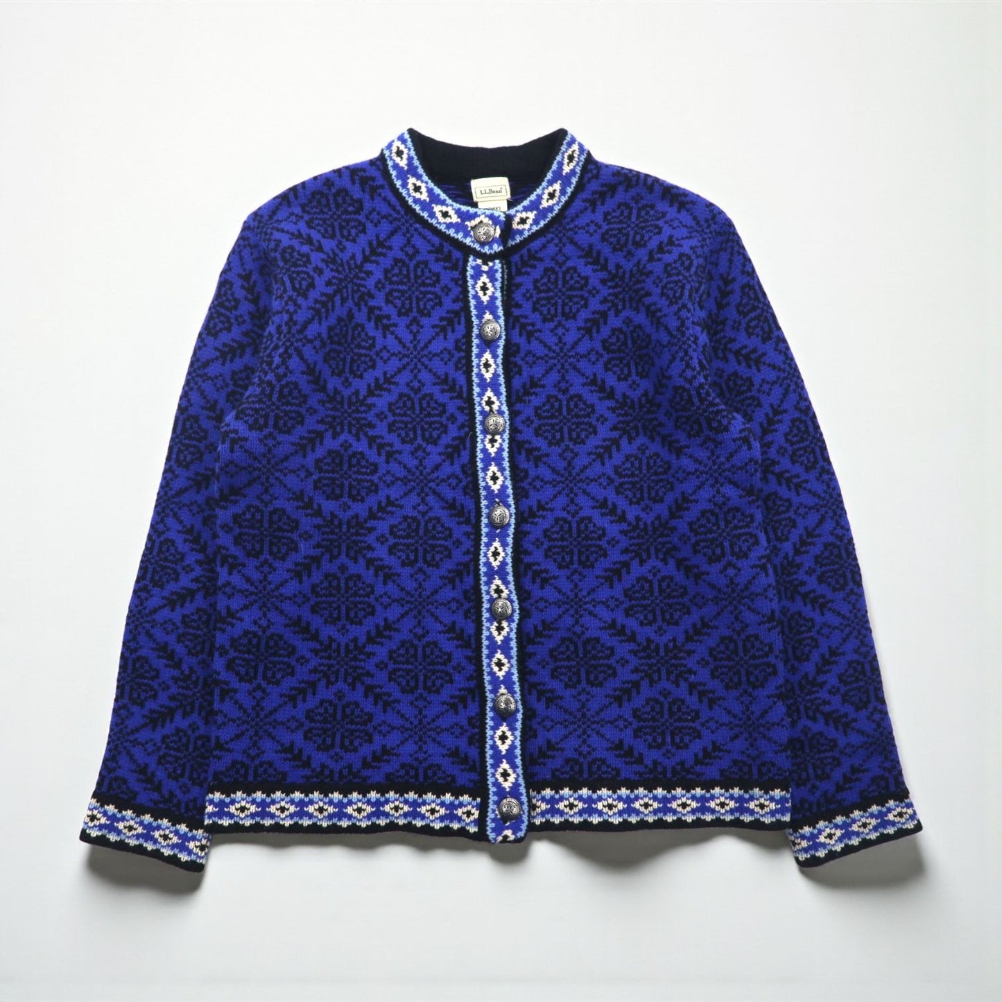 L.L.Bean 90年代 ノルディック柄 チロリアン ニット カーディガン M メタルボタン コンチョ UF39 オーストラリア製