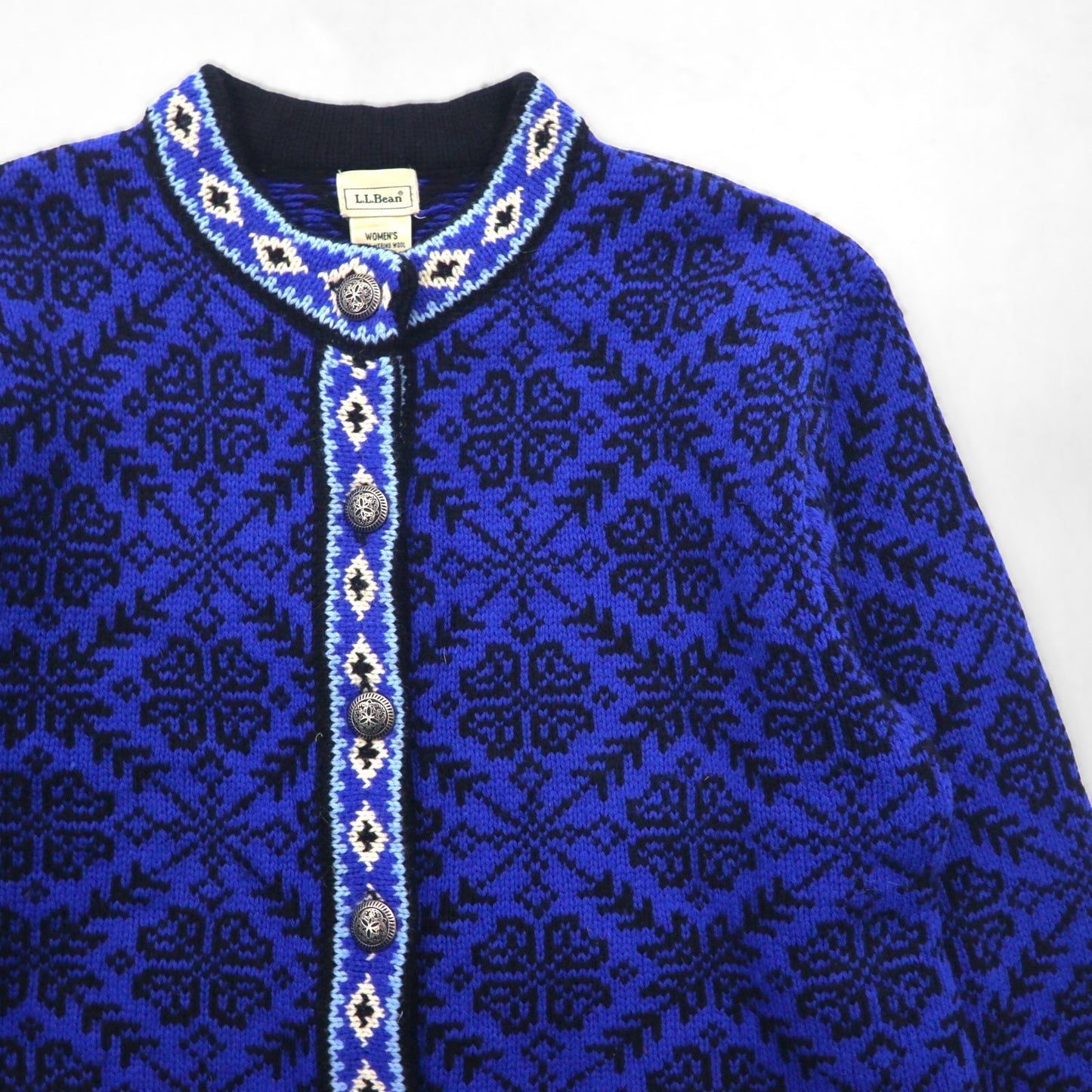 L.L.Bean 90年代 ノルディック柄 チロリアン ニット カーディガン M メタルボタン コンチョ UF39 オーストラリア製