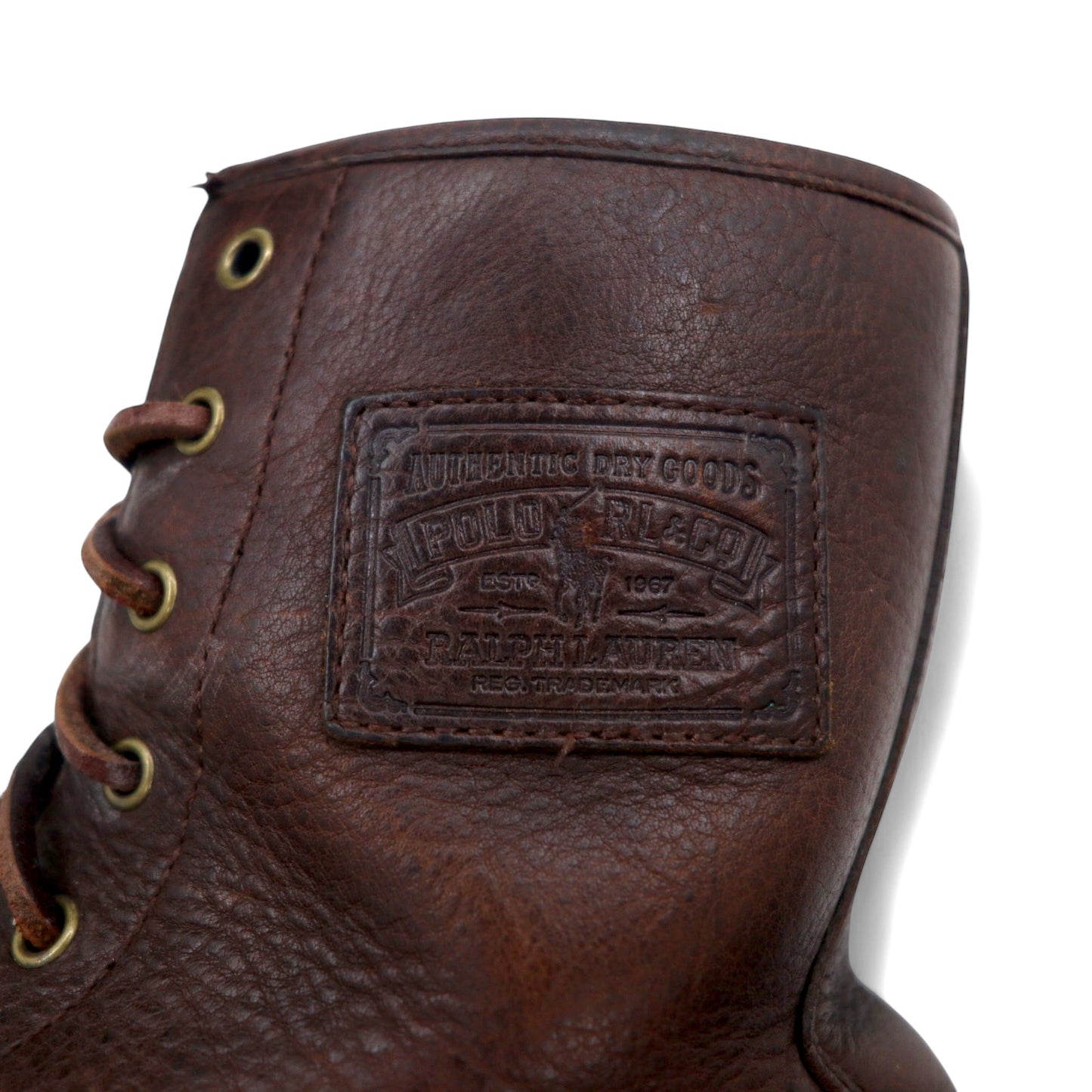 POLO RALPH LAUREN モカシン レースアップブーツ 27cm ブラウン レザー FLAXBY TUMBLED LEATHER BOOT 14357