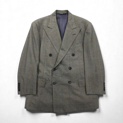 Polo Ralph Lauren 1990s Made in Japan Peak Lapel Double Breasted Tailored Jacket, Size M, Gray Wool Glen Plaid