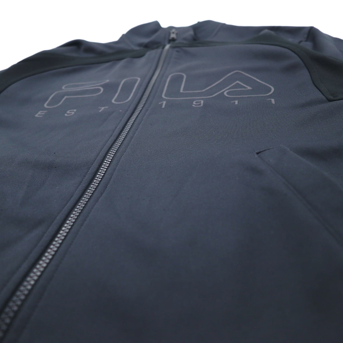 F-BOX by FILA High Neck Stand Collar Track Jacket Jersey M Navy Logo Print