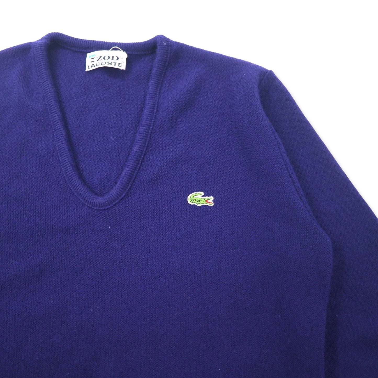 IZOD LACOSTE 70年代 糸巻きタグ Vネック ハイゲージ ニット セーター S ネイビー アクリル ワンポイントロゴ