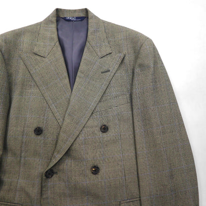Polo Ralph Lauren 1990s Made in Japan Peak Lapel Double Breasted Tailored Jacket, Size M, Gray Wool Glen Plaid