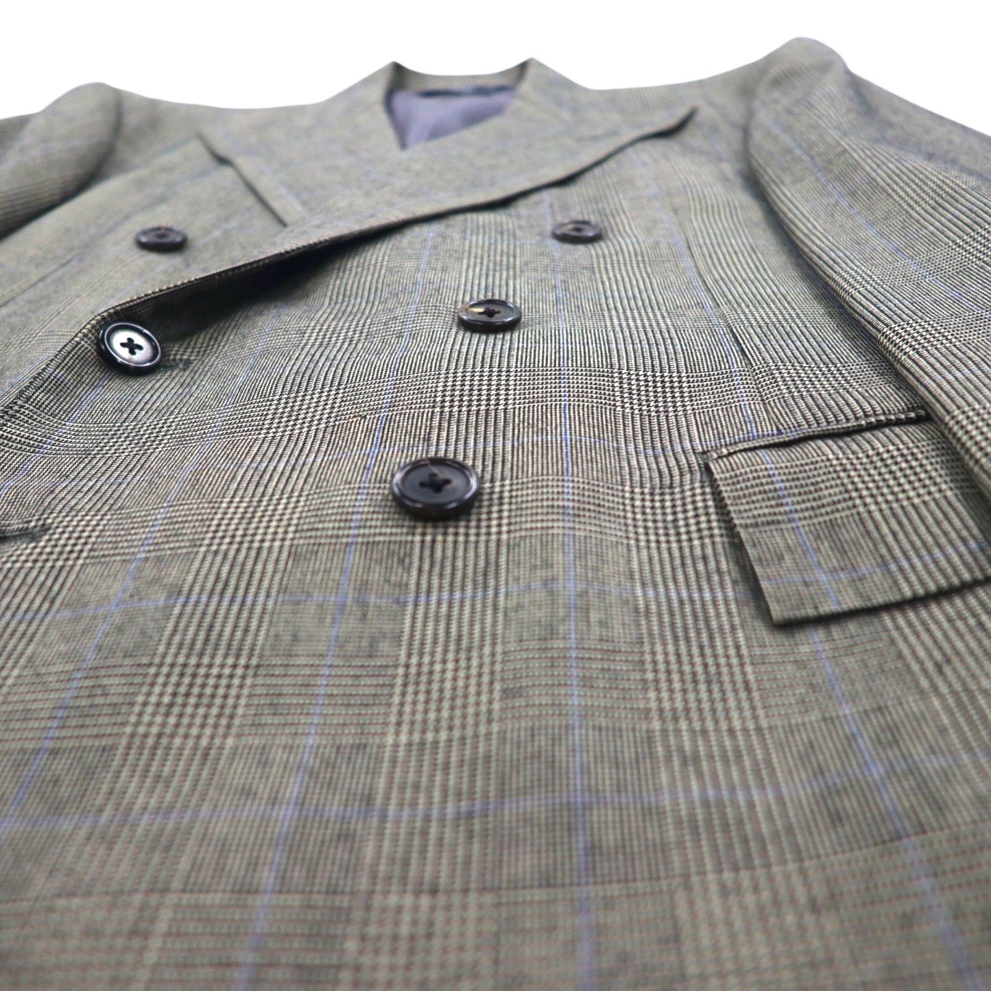 Polo Ralph Lauren 1990s Made in Japan Peak Lapel Double Breasted Tailored Jacket, Size M, Gray Wool Glen Plaid