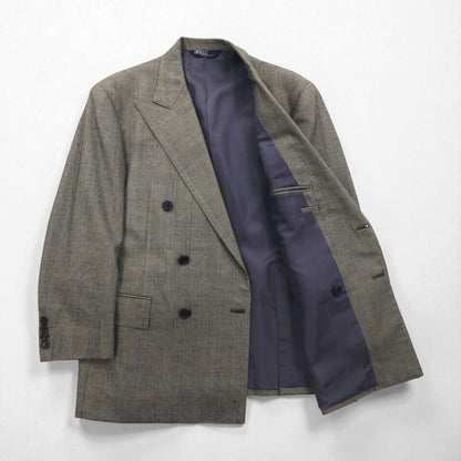 Polo Ralph Lauren 1990s Made in Japan Peak Lapel Double Breasted Tailored Jacket, Size M, Gray Wool Glen Plaid