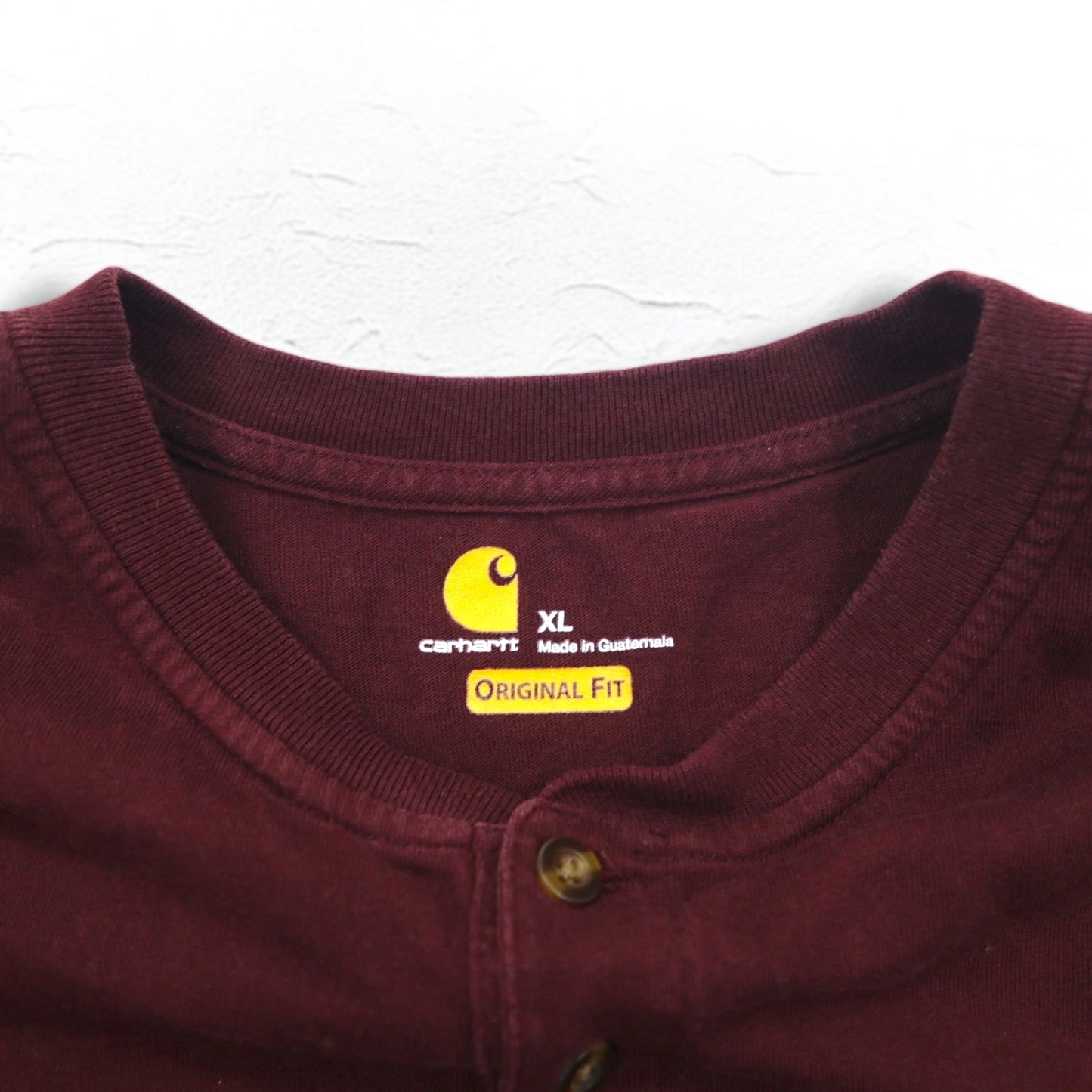 carhartt ヘンリーネック ポケット Tシャツ ポケT XL ボルドー コットン ORIGINAL FIT グアテマラ製