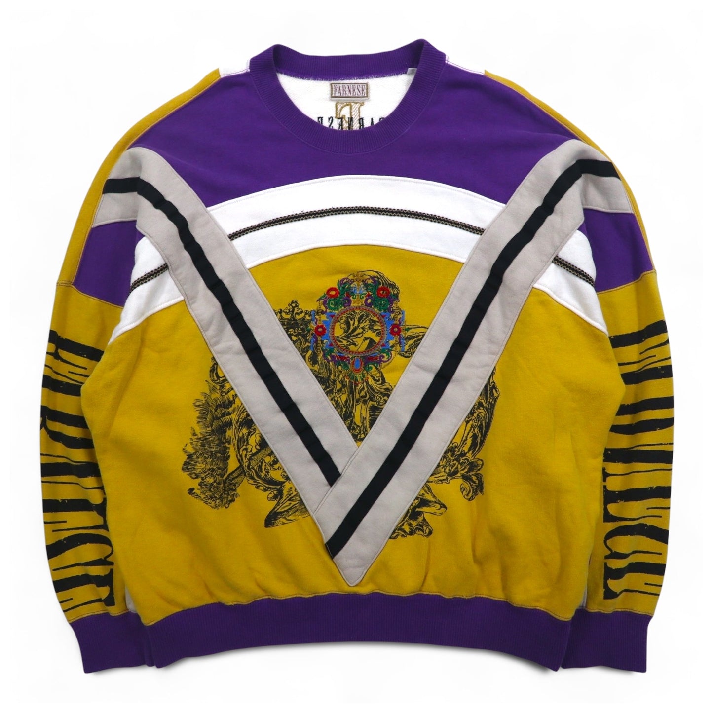 Vintage 90s Japan Made sweatshirt FARNESE スウェット XL パープル イエロー クレイジーパターン ライカ