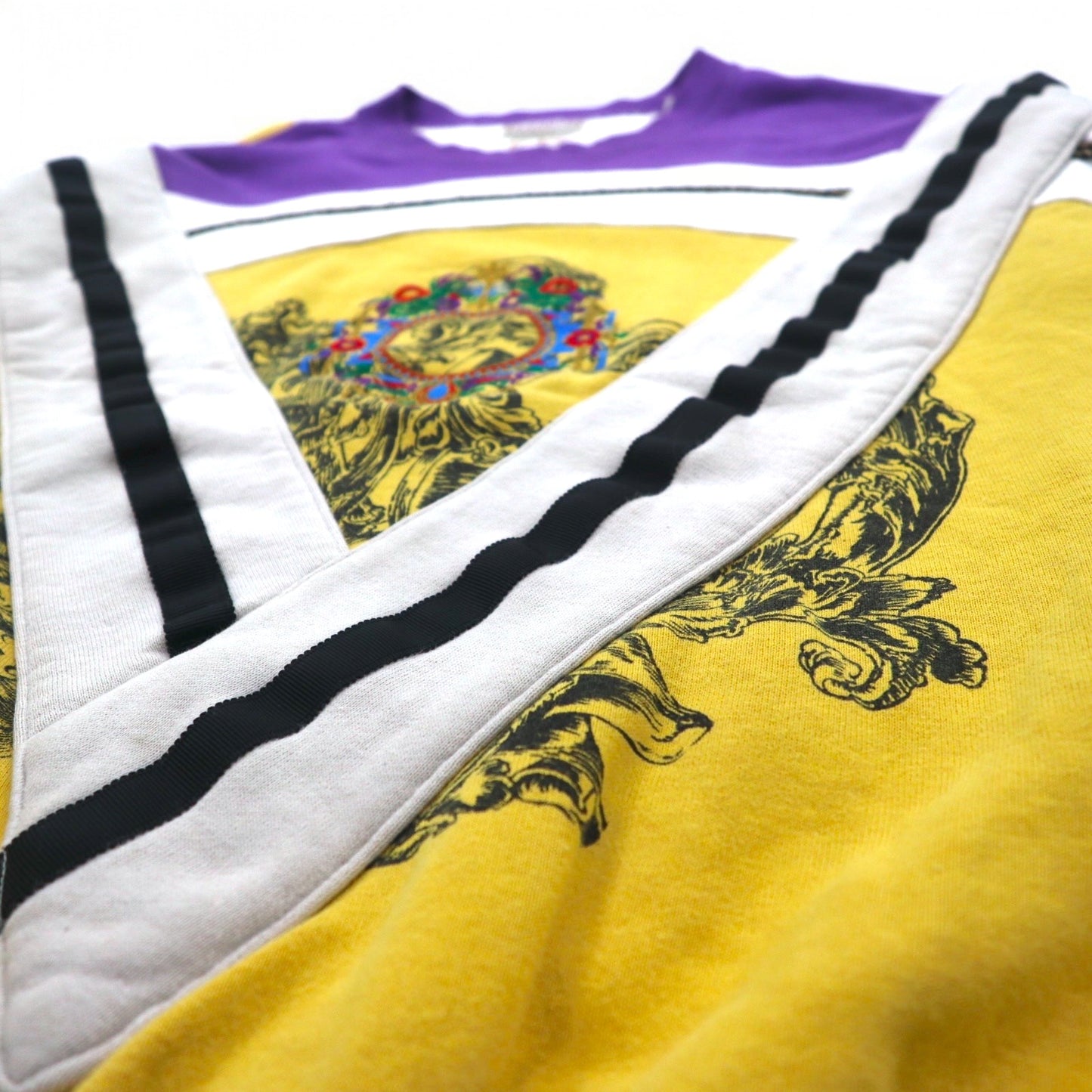 Vintage 90s Japan Made sweatshirt FARNESE スウェット XL パープル イエロー クレイジーパターン ライカ