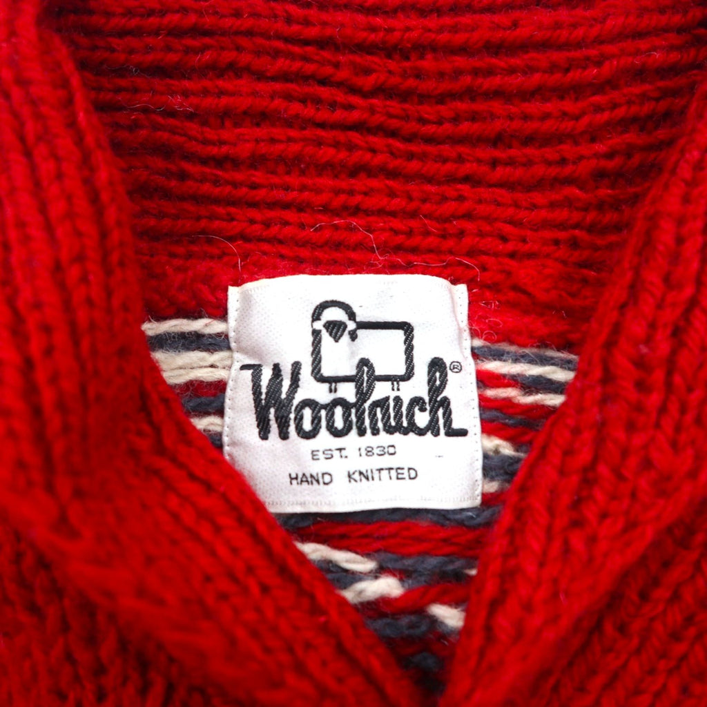 Woolrich 70年代 白タグ ショールカラー カウチン ニット セーター L レッド ノルディック柄 ウール