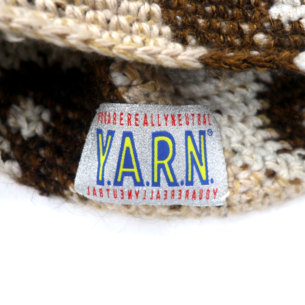 Y.A.R.N. ニット帽 ビーニー FREE ベージュ 総柄 陰陽 Yinyang Handmade Summer Knit Beanie