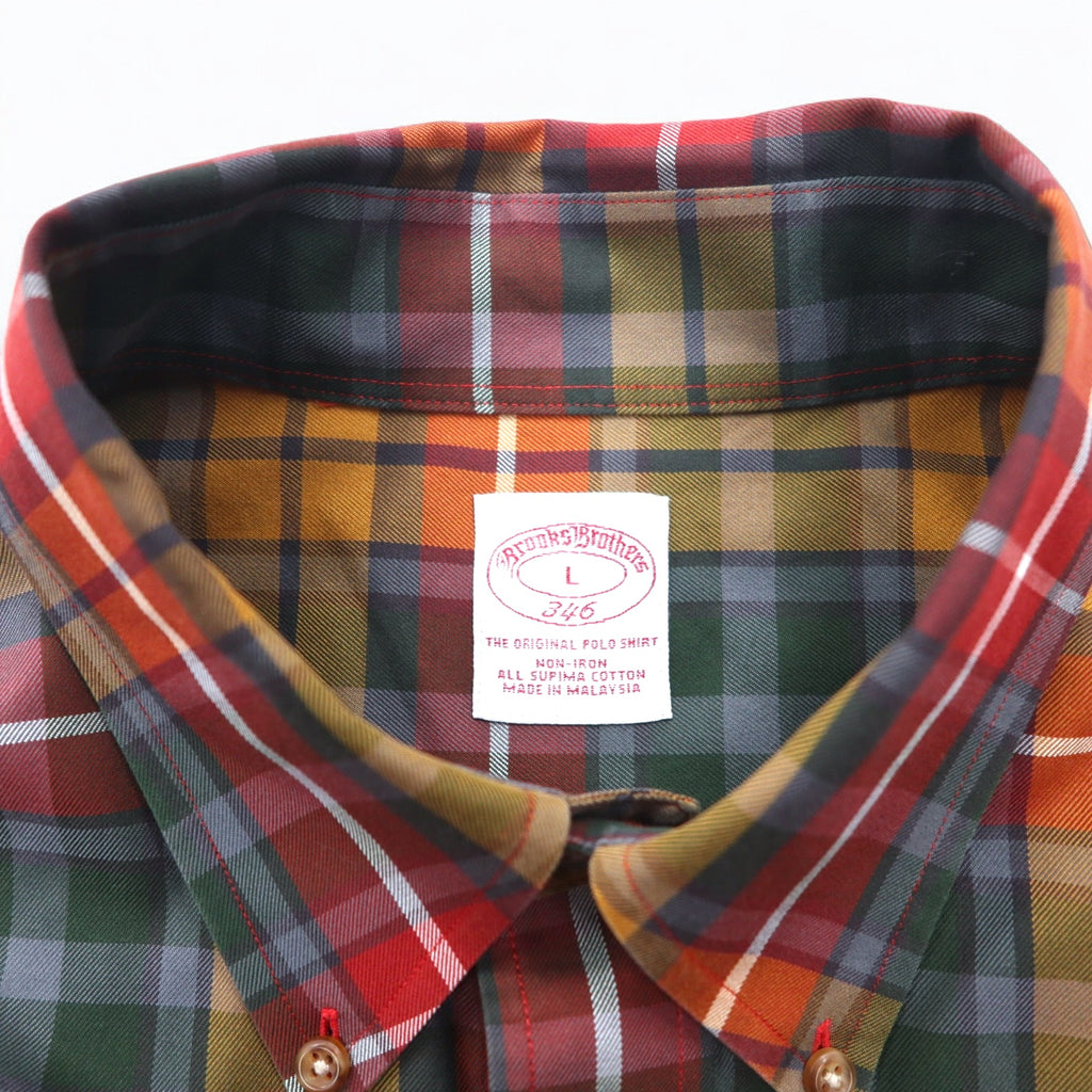 Brooks Brothers 346 Big Size Button Down Shirt L Multicolor Check Orange Yellow Green