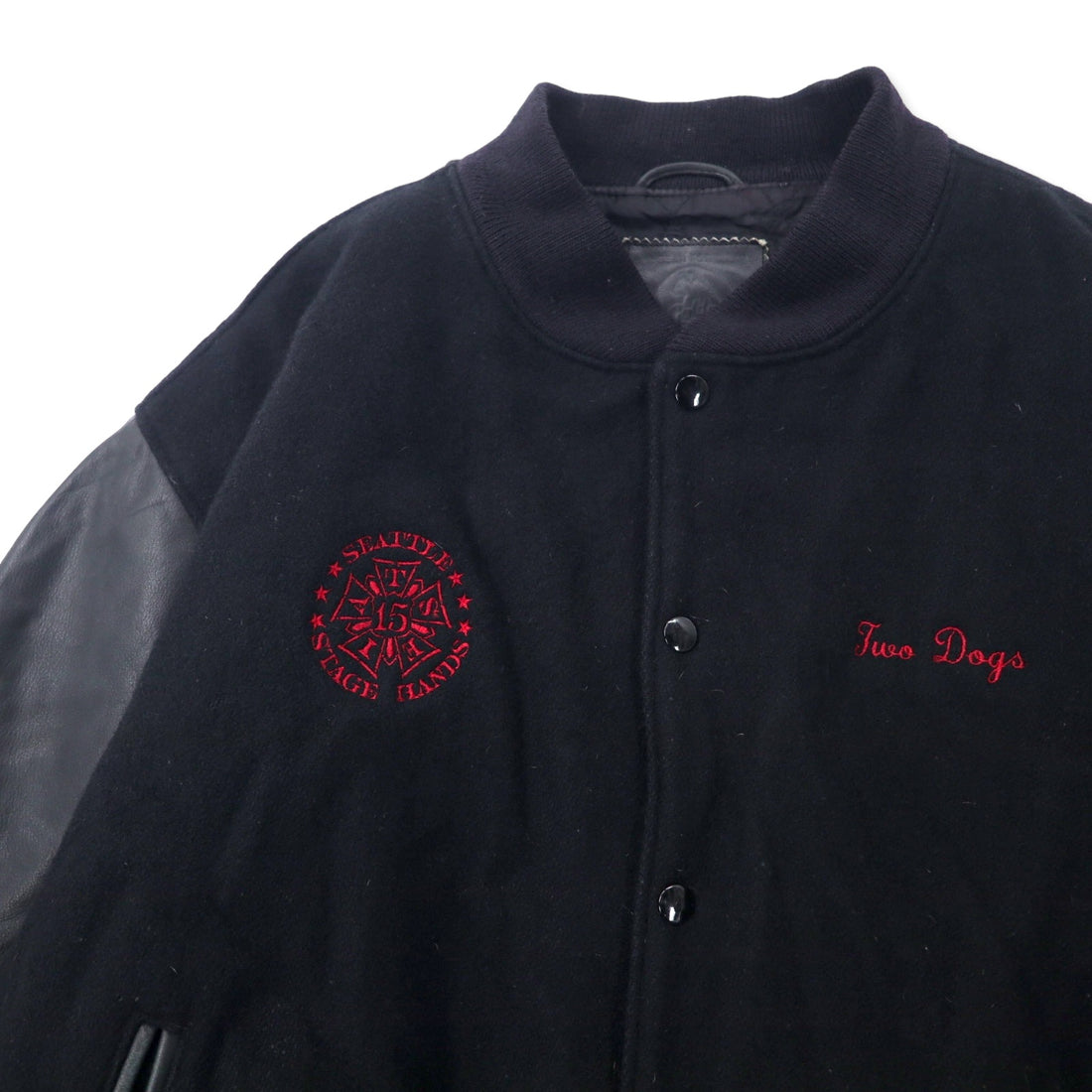 Golden Bear USA made sleeve leather stadium jacket XL black wool The 5th AVENUE back embroidery