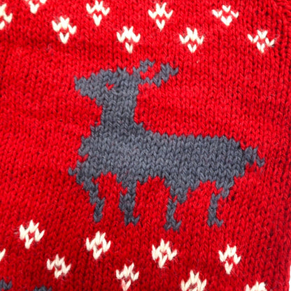 Woolrich 1970s White Tag Shawl Collar Cowichan Knit Sweater, Size L, Red, Nordic Pattern, Wool