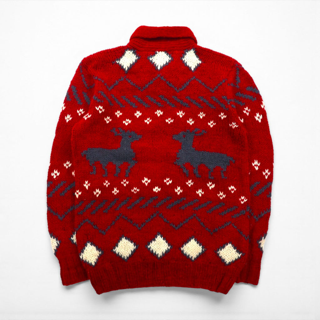 Woolrich 70年代 白タグ ショールカラー カウチン ニット セーター L レッド ノルディック柄 ウール