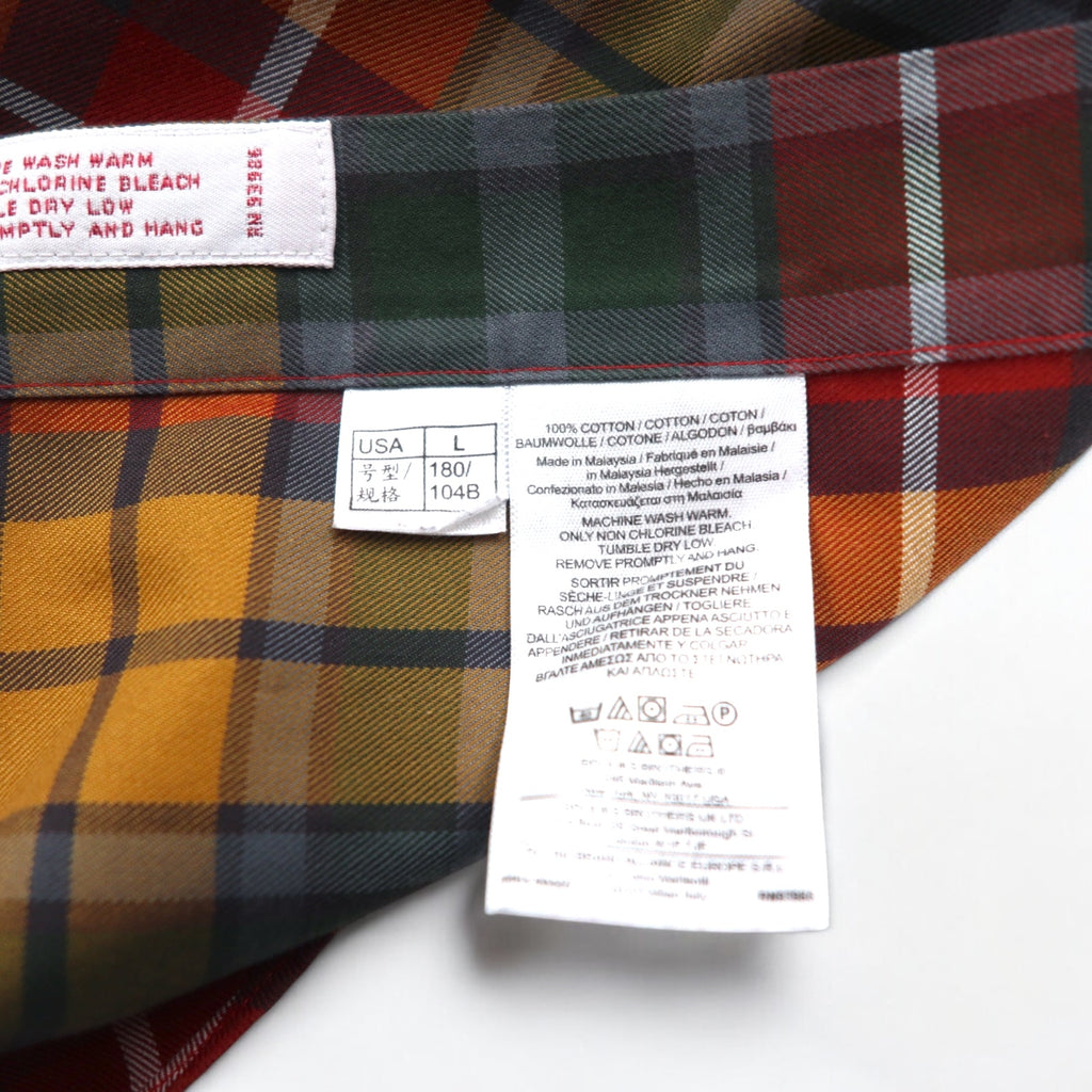 Brooks Brothers 346 Big Size Button Down Shirt L Multicolor Check Orange Yellow Green