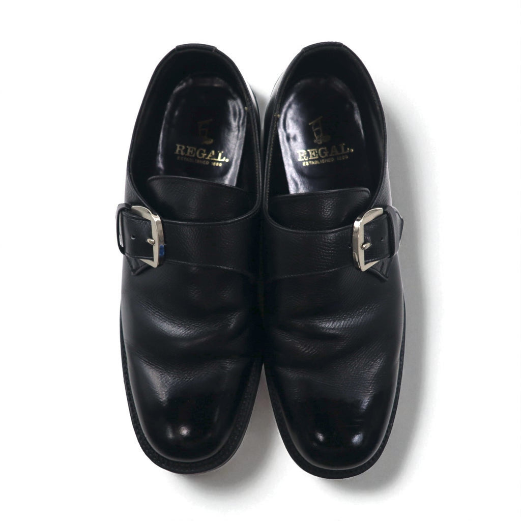 REGAL Monk Strap Dress Shoes, Size 26cm, Black Leather, Embossed, 2321, Made in Japan