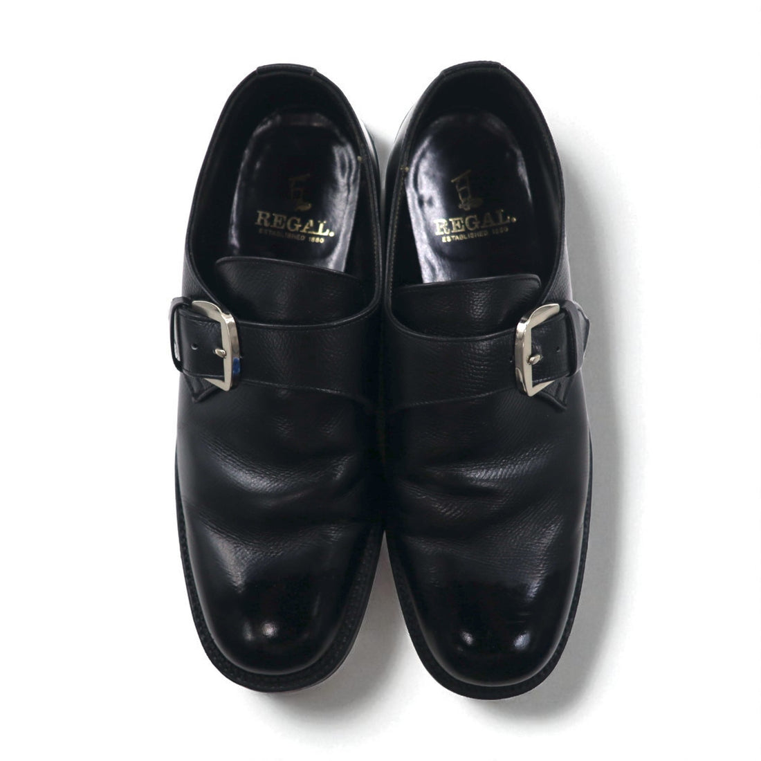 REGAL Monk Strap Dress Shoes, Size 26cm, Black Leather, Embossed, 2321, Made in Japan