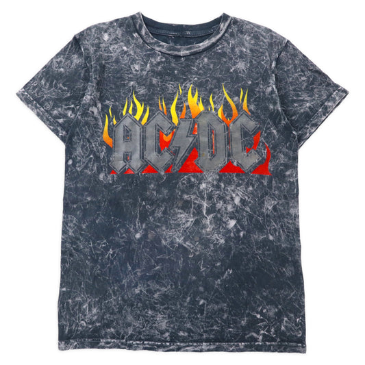 日本然リトテ-古着オンライン-AC/DC バンドTシャツ M グレー ブリーチ ファイヤーパターン-AC/DC Band T-Shirt M Gray Bleach Fire Pattern