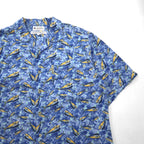 Columbia 2000s Trollers Vest, Short Sleeve, Open Collar, Aloha Shirt, Size L, Blue, All-Over Fish Print, FM7011
