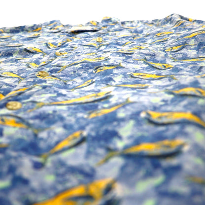 Columbia 00年代 トローラーズ ベスト 半袖 オープンカラー シャツ アロハシャツ L ブルー 総柄 魚 FM7011