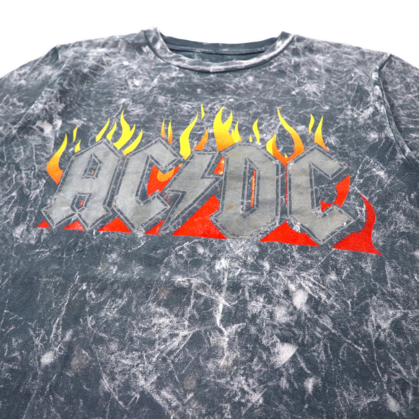 AC/DC Band T-Shirt M Gray Bleach Fire Pattern