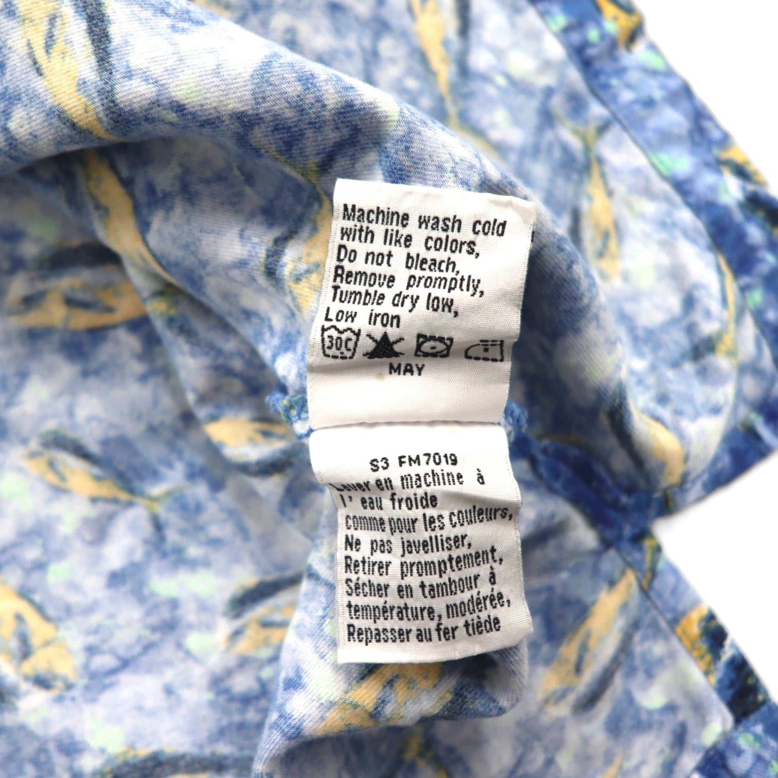 Columbia 2000s Trollers Vest, Short Sleeve, Open Collar, Aloha Shirt, Size L, Blue, All-Over Fish Print, FM7011