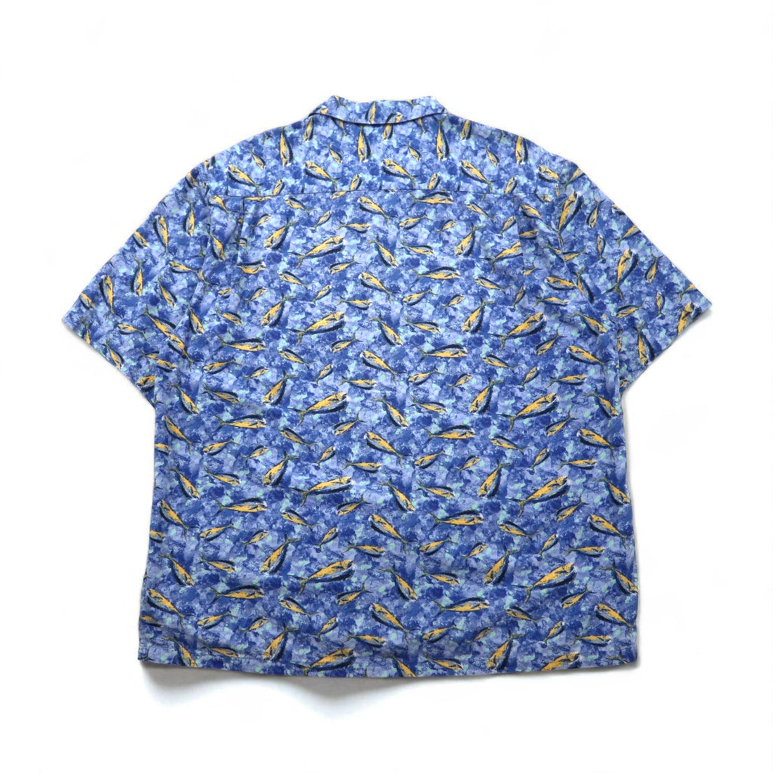 Columbia 2000s Trollers Vest, Short Sleeve, Open Collar, Aloha Shirt, Size L, Blue, All-Over Fish Print, FM7011