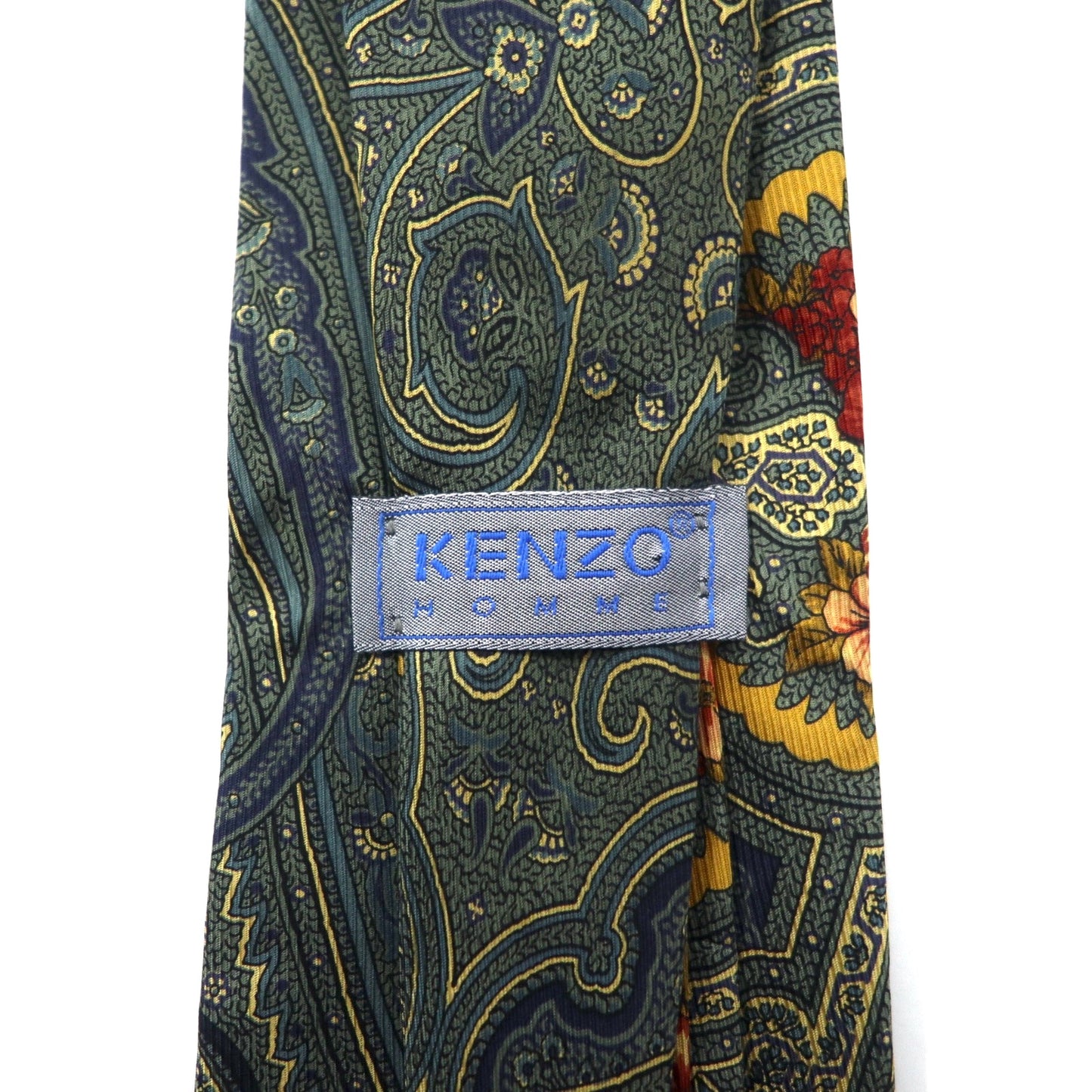 KENZO HOMME イタリア製 ネクタイ グリーン シルク 総柄 花柄