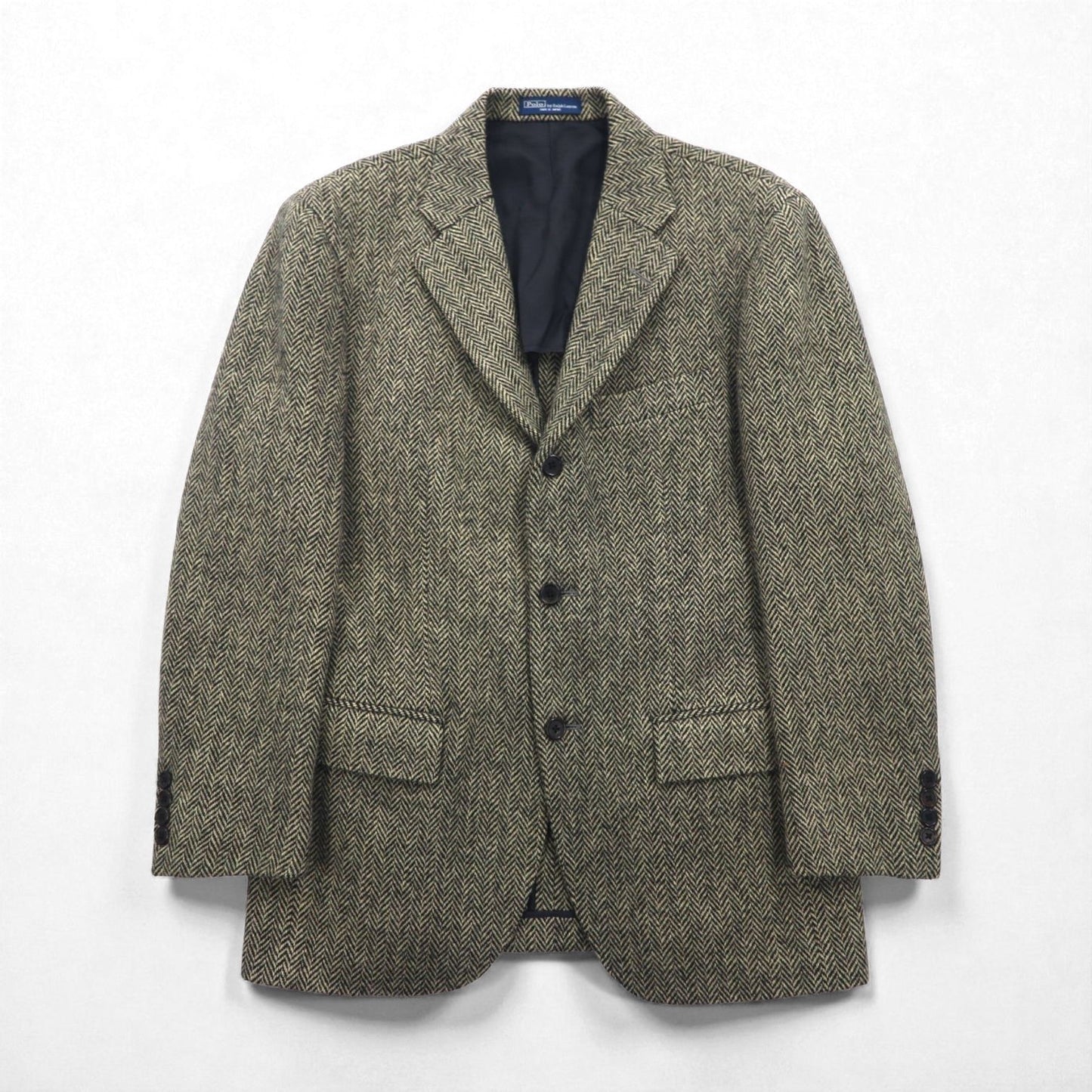 Polo Ralph Lauren 90s Made in Japan Herringbone Tweed 3B Tailored Jacket, Size M, Gray Wool