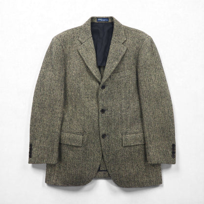 Polo Ralph Lauren 90s Made in Japan Herringbone Tweed 3B Tailored Jacket, Size M, Gray Wool