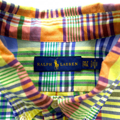 RALPH LAUREN ボタンダウンシャツ 2XL イエロー チェック ビッグサイズ スモールポニー刺繍