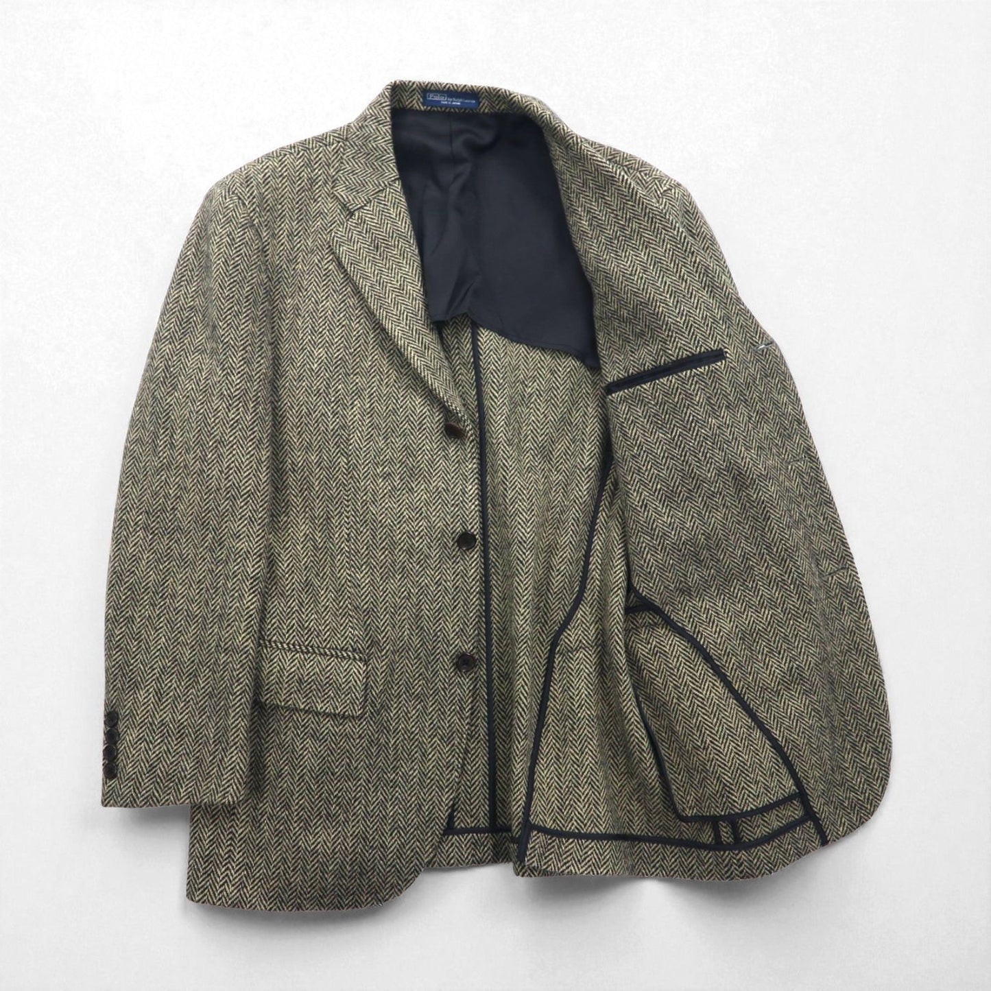 Polo Ralph Lauren 90s Made in Japan Herringbone Tweed 3B Tailored Jacket, Size M, Gray Wool