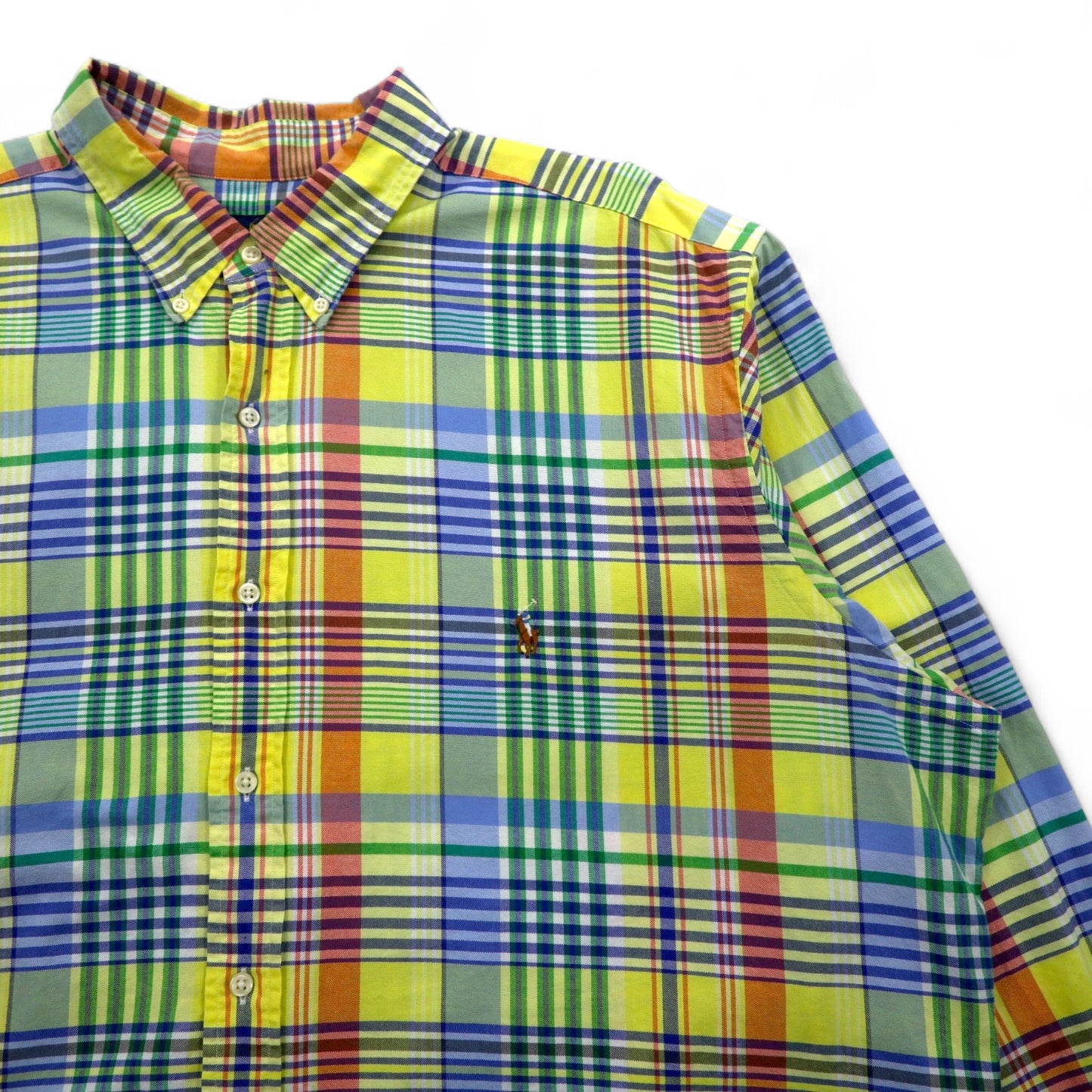 RALPH LAUREN ボタンダウンシャツ 2XL イエロー チェック ビッグサイズ スモールポニー刺繍