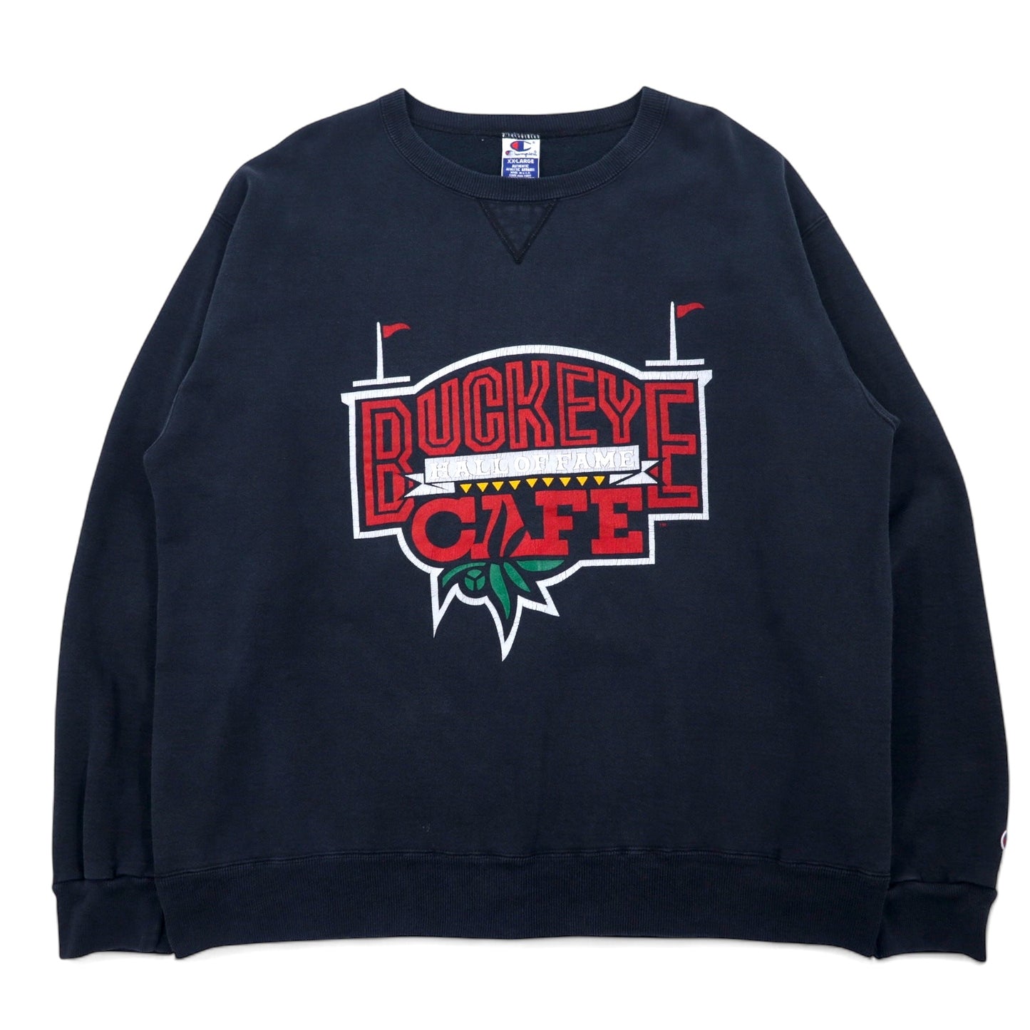 Champion 90年代 USA製 プリント スウェット XXL ブラック コットン BUCKEYE CAFE