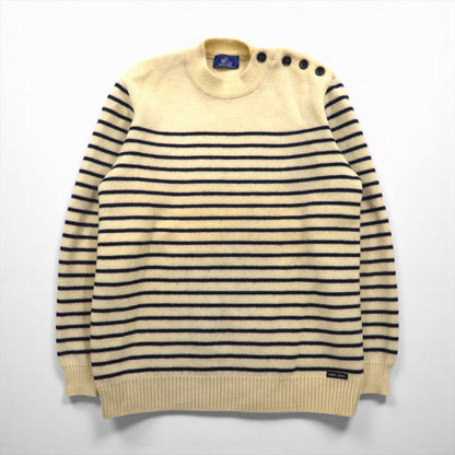 SAINT JAMES マリン ボーダー ニット CANCALE セーター M 生成り ウール 肩ボタン フランス製