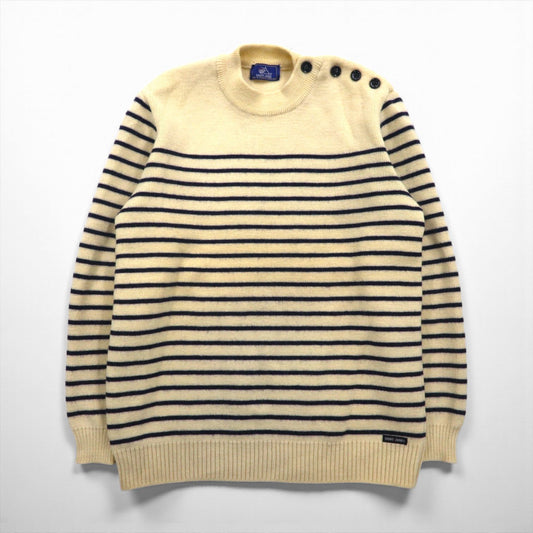 SAINT JAMES マリン ボーダー ニット CANCALE セーター M 生成り ウール 肩ボタン フランス製