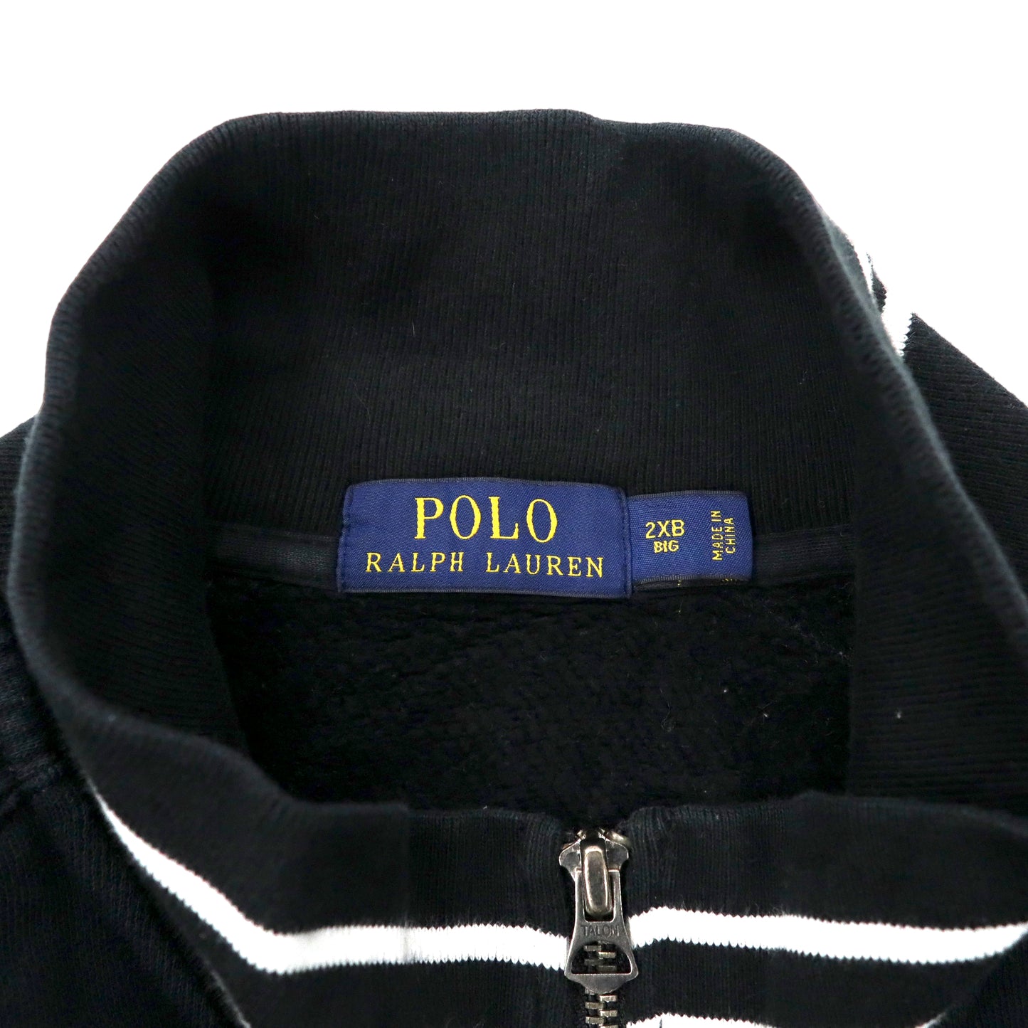 POLO RALPH LAUREN ビッグサイズ スウェットジャケット スタジャン 2XB ブラック コットン 裏起毛 ロゴワッペン TALONジップ リブライン