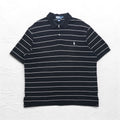 Polo by Ralph Lauren 90s Striped Polo Shirt 2XL BIG Big Size Black Pique Small Pony Embroidery