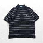 Polo by Ralph Lauren 90s Striped Polo Shirt 2XL BIG Big Size Black Pique Small Pony Embroidery