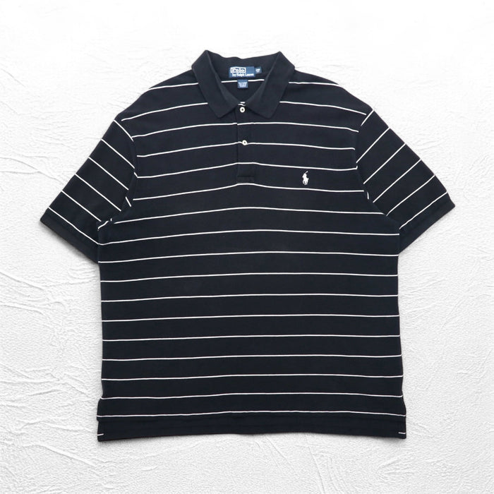 Polo by Ralph Lauren 90年代 ボーダー ポロシャツ 2XL BIG ビッグサイズ ブラック 鹿の子 スモールポニー刺繍