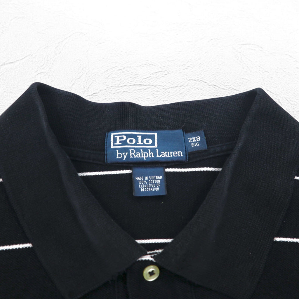 Polo by Ralph Lauren 90s Striped Polo Shirt 2XL BIG Big Size Black Pique Small Pony Embroidery